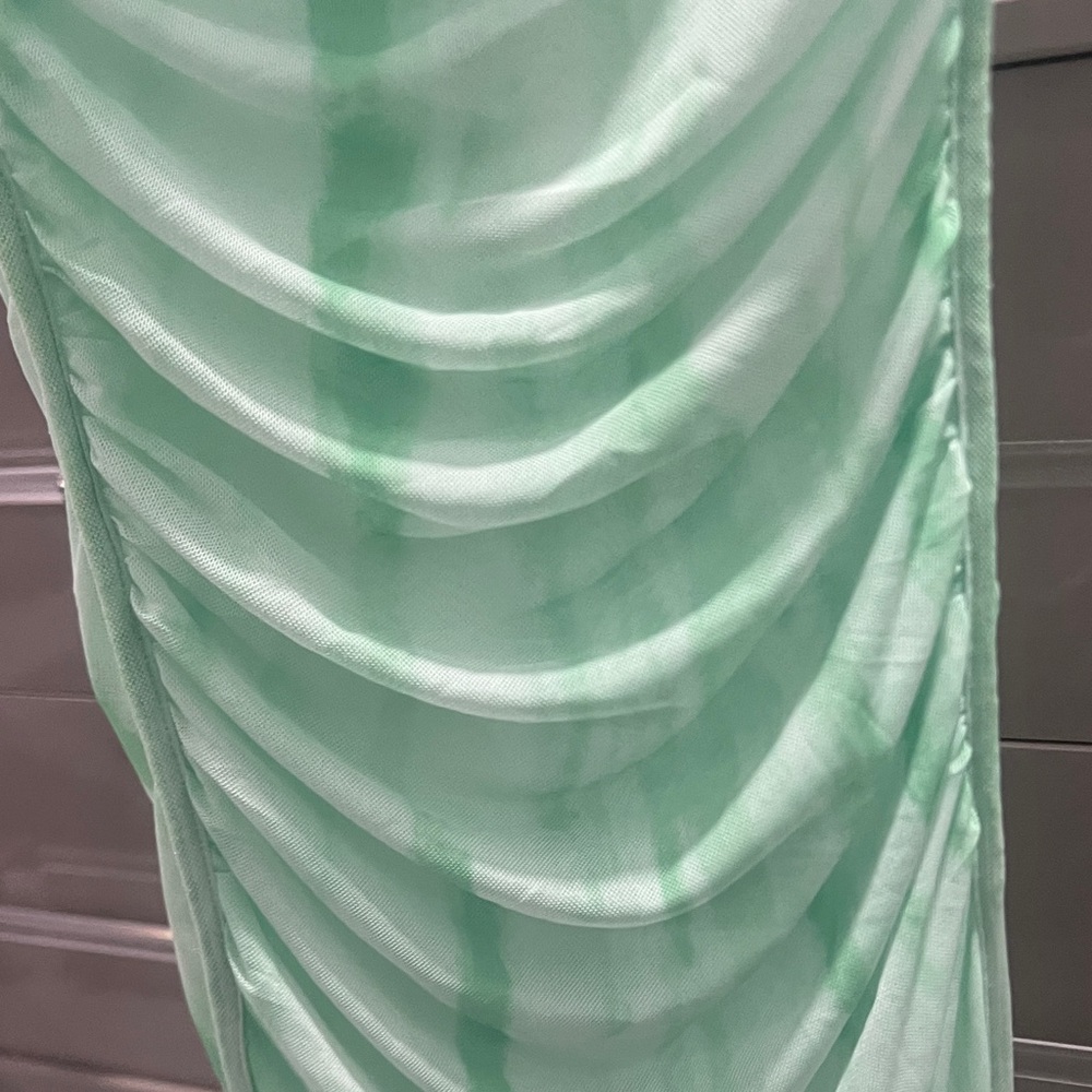 Zara Mint Green Sheer Ruched Maxi Dress - Picture 7 of 7